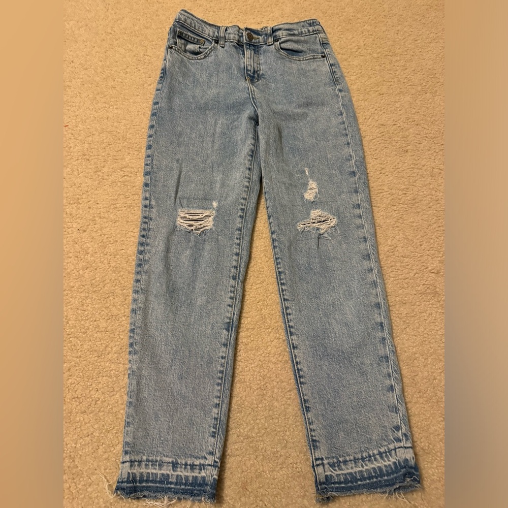 Cat‎ And Jack Girls Straight Light Wash Distressed With Fringe Jeans size 14